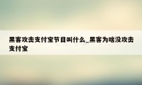 黑客攻击支付宝节目叫什么_黑客为啥没攻击支付宝