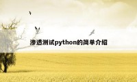 渗透测试python的简单介绍