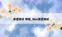 渗透测试 教程_Was渗透测试