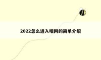 2022怎么进入暗网的简单介绍