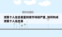 泄露个人信息罪量刑情节特别严重_如何构成泄露个人信息罪