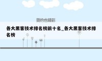 各大黑客技术排名榜前十名_各大黑客技术排名榜